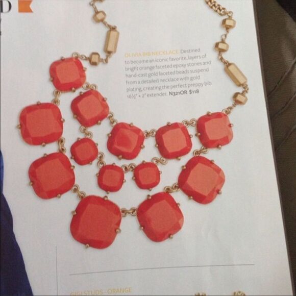 J. Crew Olivia Bib Necklace Statement Faceted Epoxy Orange Gold Preppy - Picture 3 of 12
